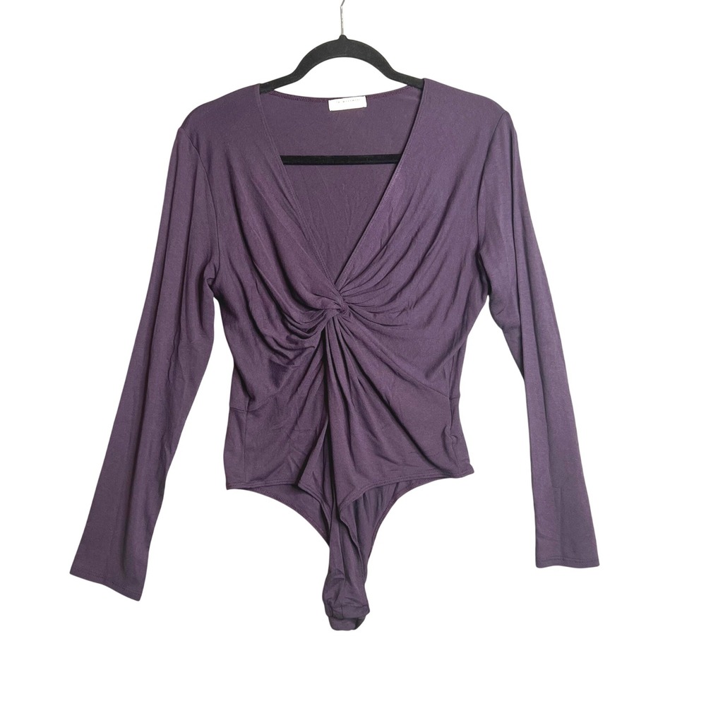 FP Movement Bodysuit Size L Purple Twist Front V-Neck Long Sleeve NEW